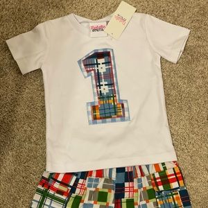 Appliqué “1” Plaid Short Set 24m NEW
